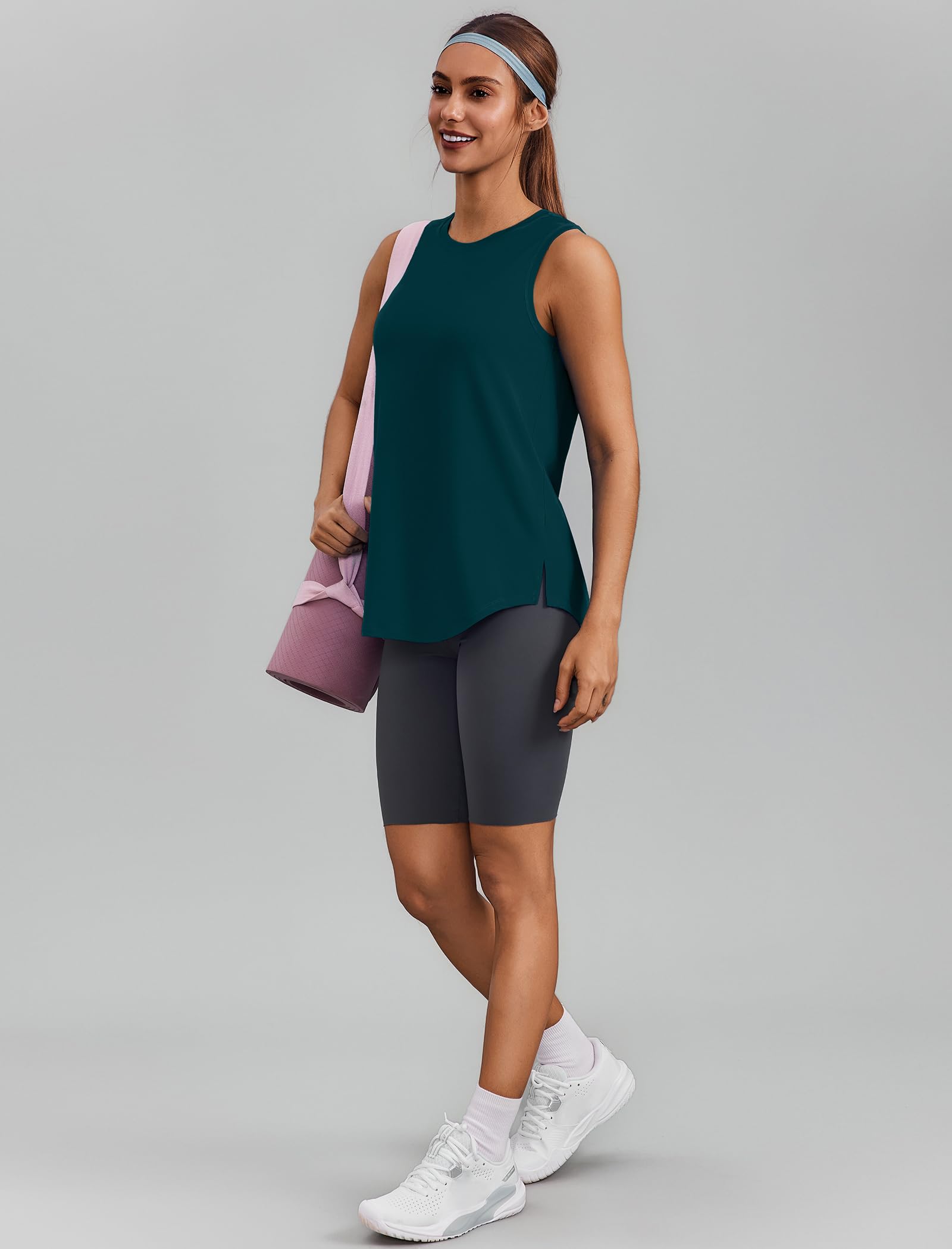 PINSPARK Workout Tops for Women Sleeveless Athletic Tank Tops UPF 50+ Running Tanks with Side Slits Loose Fit Gym Yoga Shirt - 4