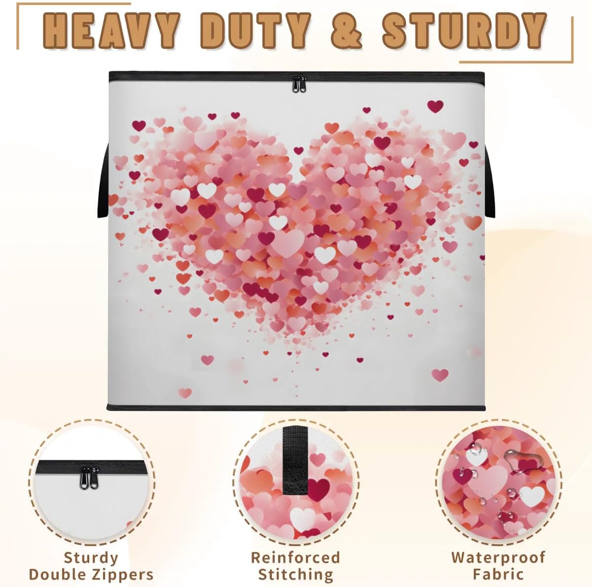 Honeybaby 214L Extra Large Comforter Storage Bag Pattern Day Valentine Storage Totes with Lids Waterproof Closet Organizer Folding Blanket Storage Bags for Clothes Bedding Pillows
