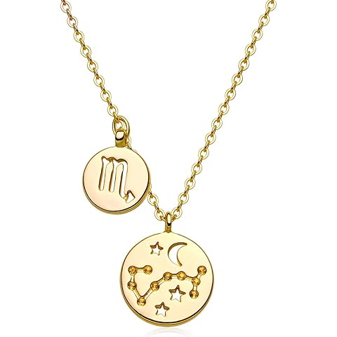 Gold Necklace for Women 18K Gold Plated Astrology Zodiac Necklace 12 Constellation ...