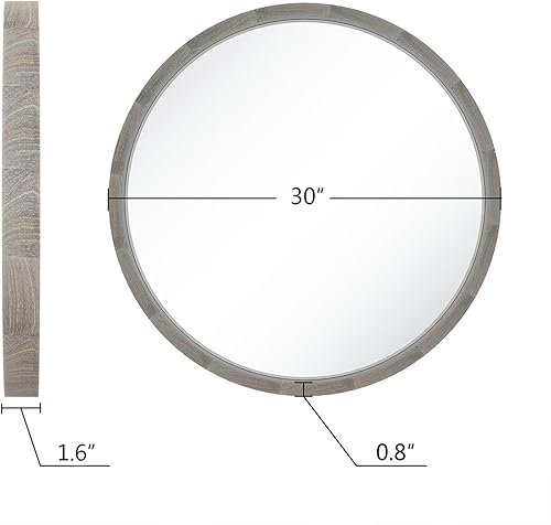 Miniatura 20 de LYYYXGYP Espejo redondo de madera de 24 pulgadas, espejo de pared de granja con marco de madera, espejo circular marrón para baño Marrón,Gris,Madera