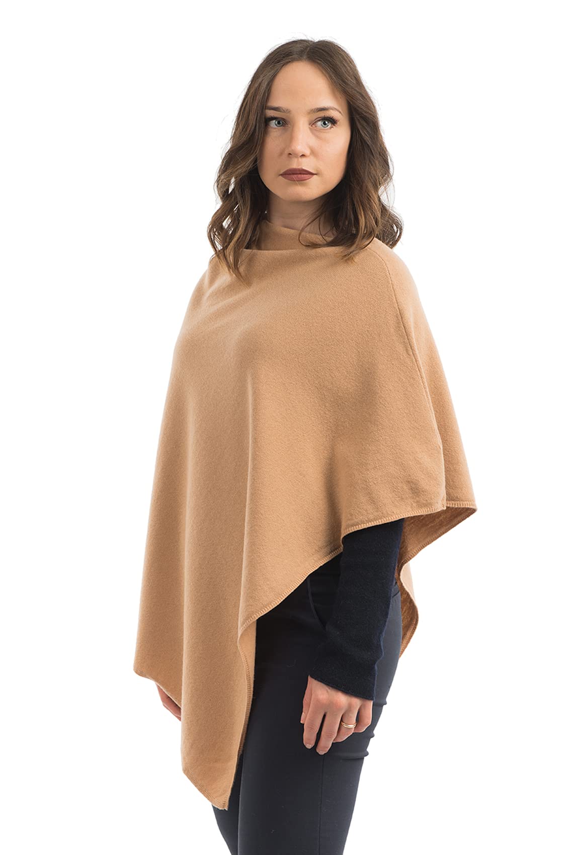 Dalle Piane Cashmere - Poncho in misto cashmere - Made in Italy - Donna, marrone chiaro, Taglia unica