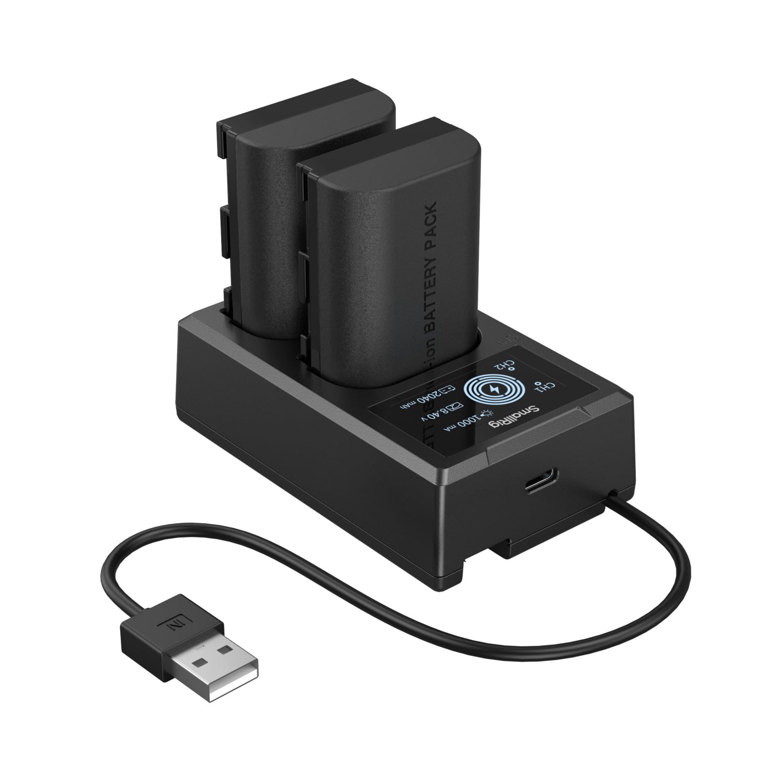 SMALLRIG Zestaw ładowarki do akumulatorów do Canon LP-E6P, akumulator 2520 mAh z podwójnym gniazdem szybkiego ładowania i wyświetlaczem LCD do Canon EOS R5 Mark II, R6 Mark II, 5D Mark II, 6D - 5409