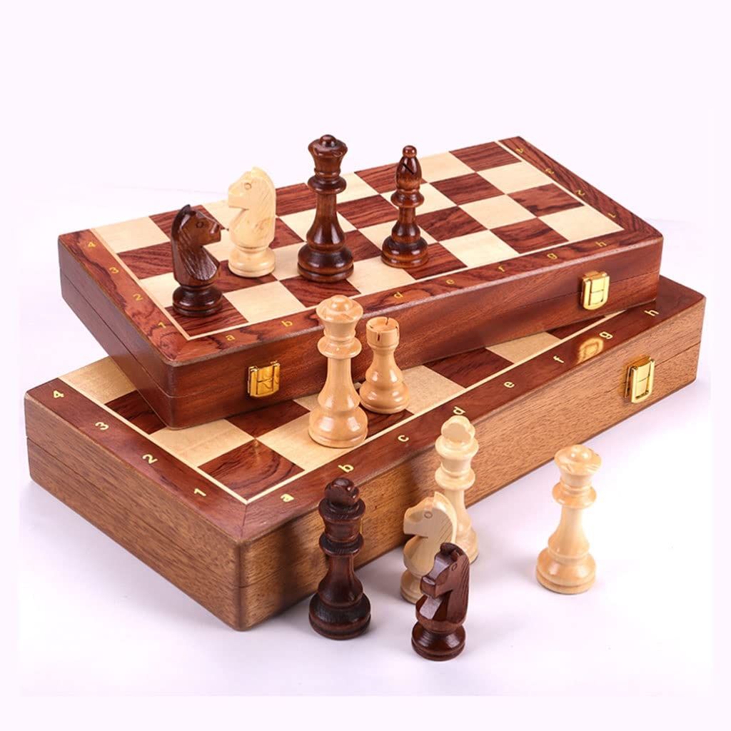 ZAW Schach Hölzerne faltende Schach Tragbare Reiseschach-Spielbrett Set 2 Extra Queens for Anfänger und Erwachsene Chess (Größe : 39cm)
