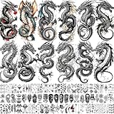 76 Blatt Drachen Temporäre Tattoo Herren Frauen Klebetattoos Erwachsene, Wasserfest Drachen Tattoos Aufkleber Damen Männer, Schwarz Fake Klebe Tattoos Zum Aufkleben Auf Die Haut Vorlagen