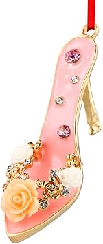 WhatSign Pink High Heel Ornaments - Metal High Heel Shoe Christmas Ornaments for Christmas Tree Glitter Decorations Keepsake Gifts for Women Girls