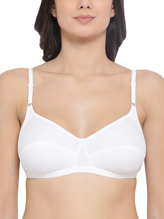 Women's Cotton Rich Solid Non-Padded Full Cup Wire Free Everyday Bra (BR1953P18_White_34C)