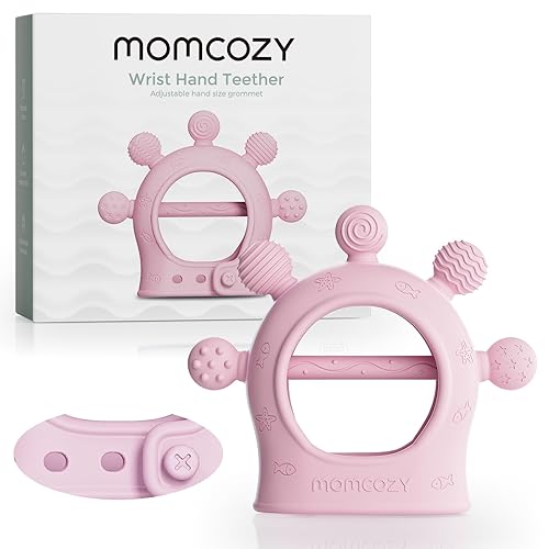 Momcozy Juguetes mordedores para bebés  Mordedor de silicona para 0 a 12 meses  Alivio de la dentición del bebé  Rosa
