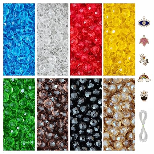 Image of 5 Pcs Charms + 320 Pcs Diamond Cut Glass Beads for Jewellery Making Kit - Glass Beads for Bracelet Making Kit - Bead Craft - 8 mm