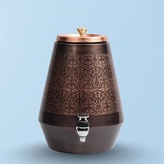 Luxswati Premium 10L Handcrafted Copper Water Dispenser | Antique Finish | Engraved | 99% Pure Copper | Healthy Hydration Price In India