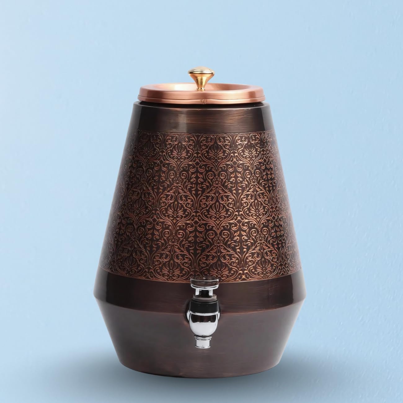 Luxswati Premium 10L Handcrafted Copper Water Dispenser | Antique Finish | Engraved | 99% Pure Copper | Healthy Hydration-picture-21