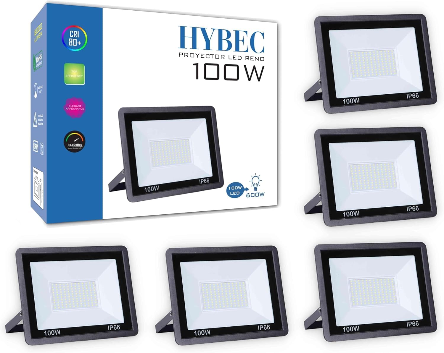 CLAR - Reflektor LED 100 W, reflektor zewnętrzny 6000K, oświetlenie zewnętrzne LED (opakowanie 2)