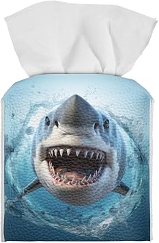 ZOUTAIRONG Cool Shark Tissue Box Cover Multifunction Tissue Holder for Kids Bedroom Office Parlor Bathroom Decro Tissues Cover Faux Leather Tissue Box Cover Tissue Dispenser Blue Ocean Animal