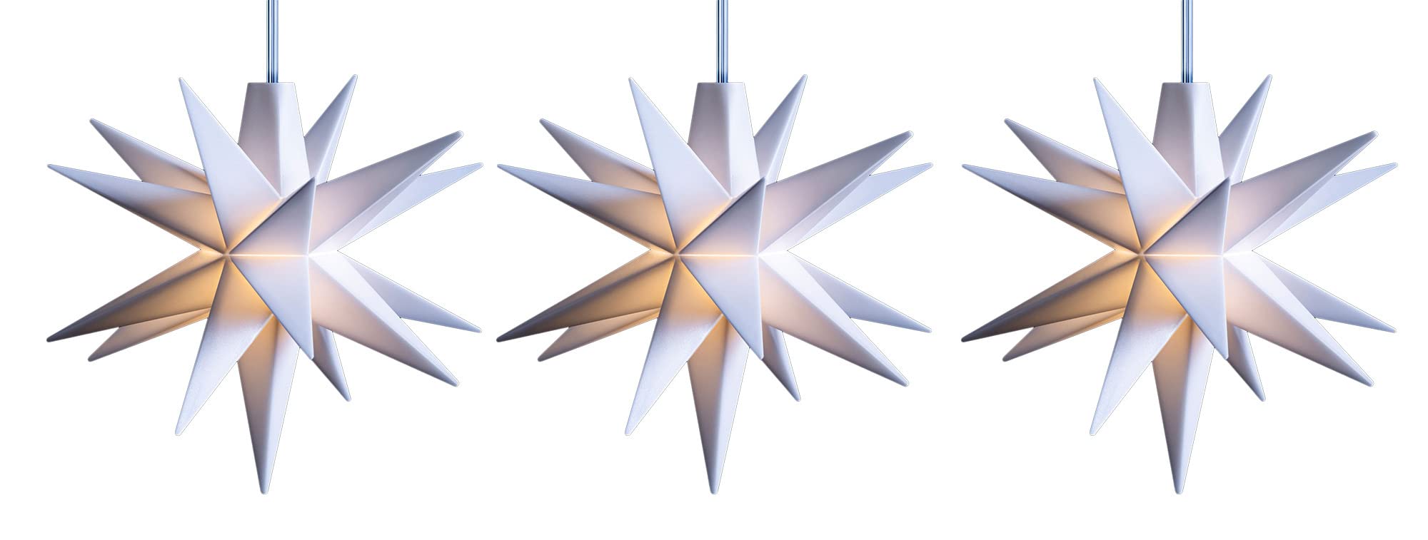 Novaliv 3x LED Dekosterne Klein 12cm WEISS mit Batteriefach für 3 AA Batterien 6h Timerfunktion (1,5m Kabel) Weihnachtsdeko Kinderzimmer Batterie 3D Stern 18 Zackig Leuchtstern LED Lichterkette