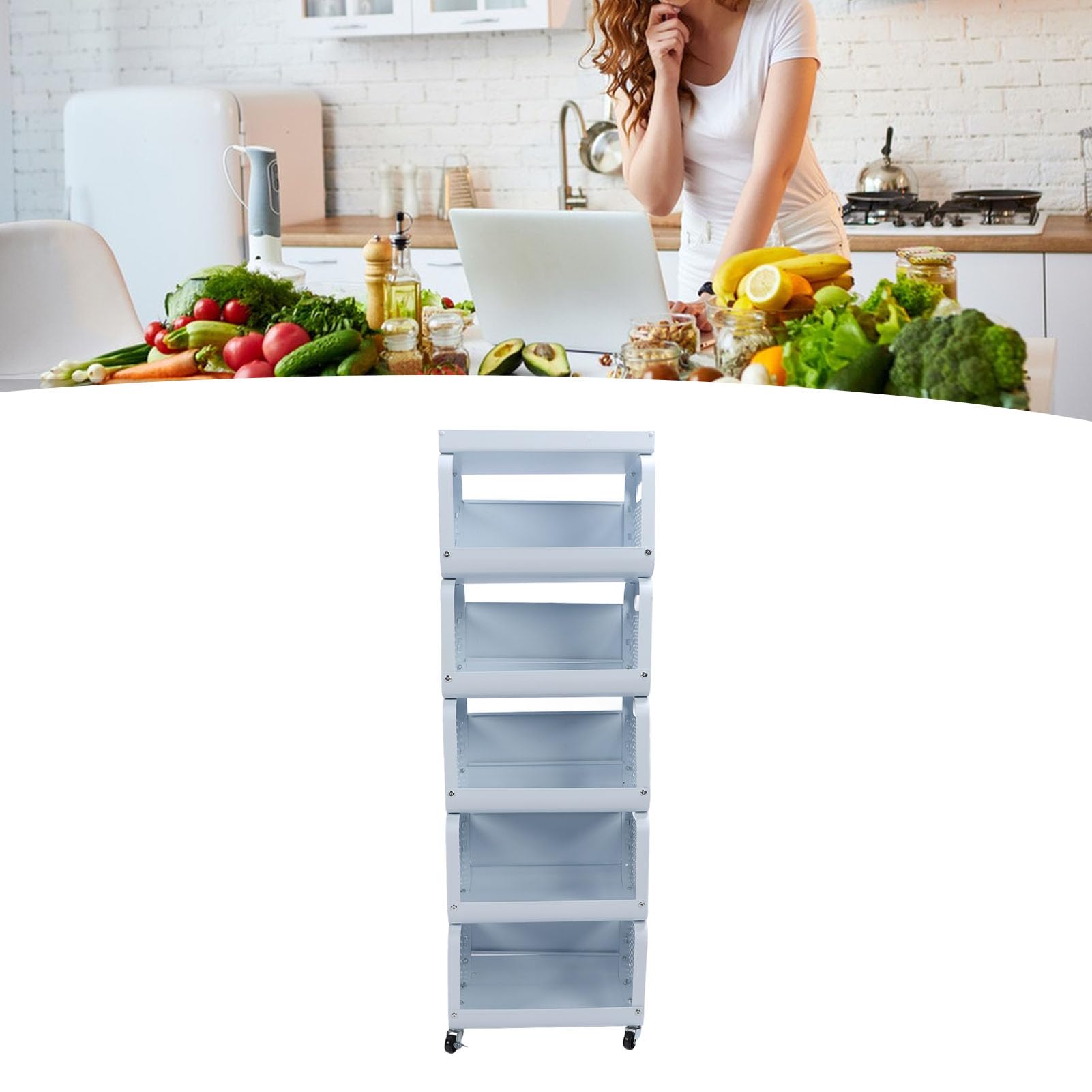Pssopp Carrito Utilitario Rodante, Carrito de Almacenamiento de Utilidad, Carrito Utilitario de Acero Inoxidable, Estante Organizador para Oficina, Baño, Cocina (5 Niveles)