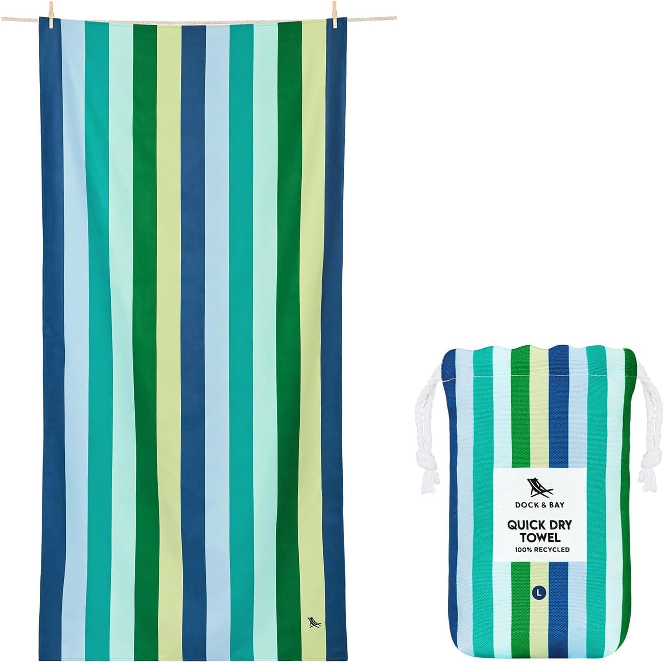 Dock & Bay Beach Towel - Quick Dry, Sand Free - Compact, Lightweight - 100% Recycled - Includes Bag - Summer - Cool Lagoon - Extra Large (200x90cm, 78x35)