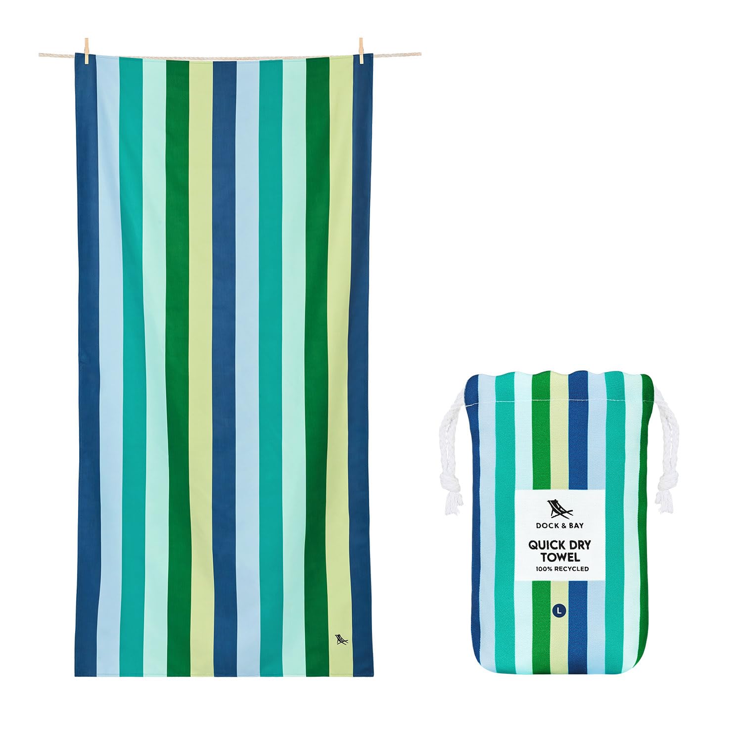 Dock & Bay Beach Towel - Quick Dry, Sand Free - Compact, Lightweight - 100% Recycled - Includes Bag - Summer - Cool Lagoon - Extra Large (200x90cm, 78x35)