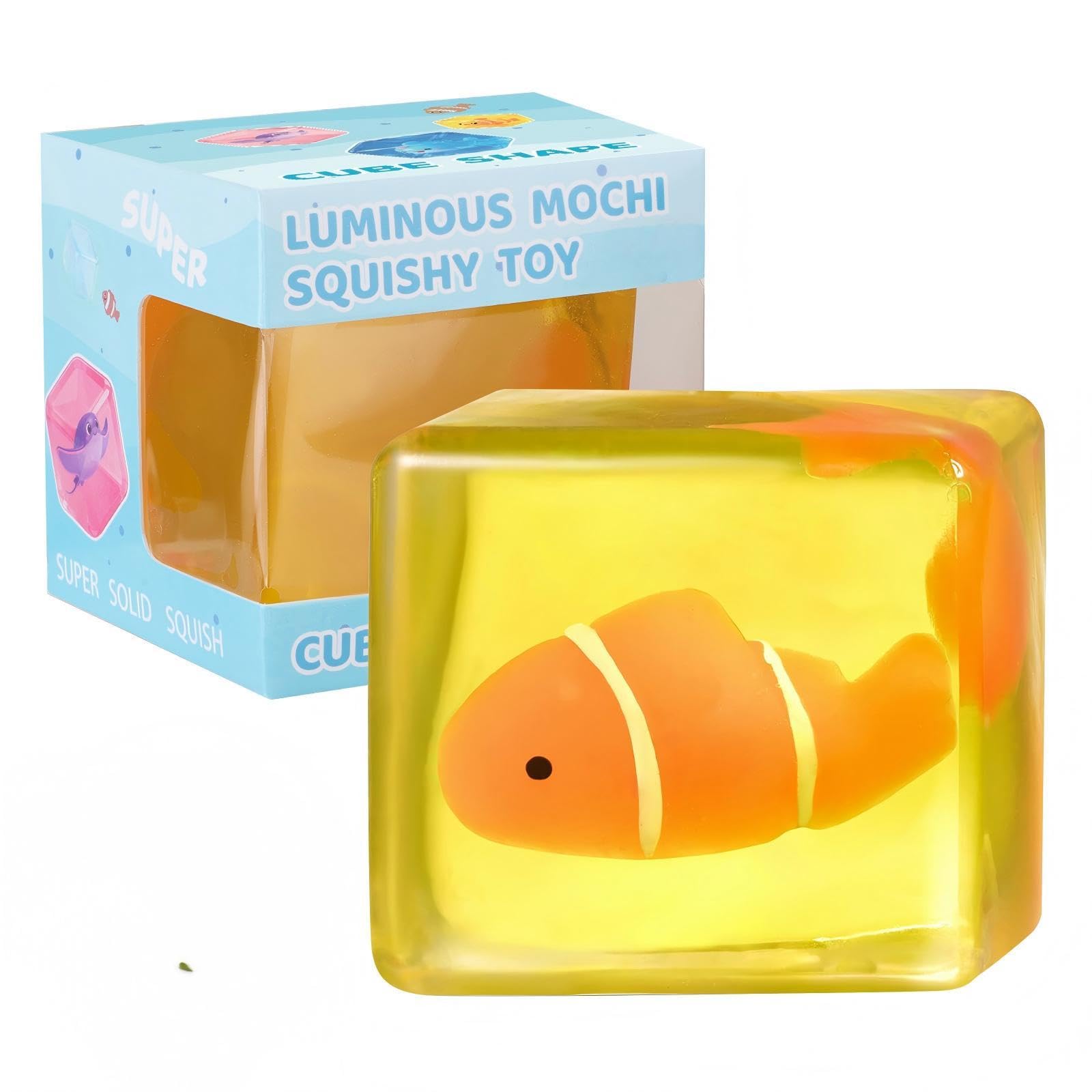 1 Pack Glow in The Dark Squishy Stress Cube, Yellow, 5.5 cm