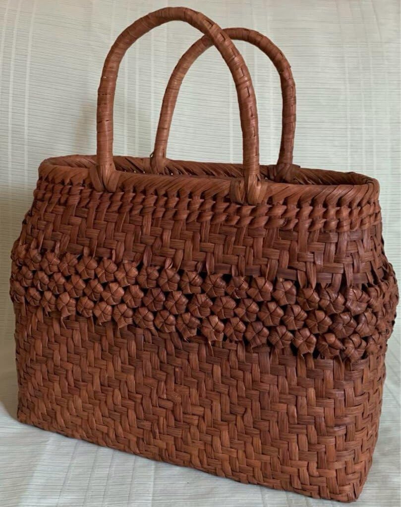 長野産 サイズL職人手編み網代編み中六角花編み 山葡萄籠バッグ 新作