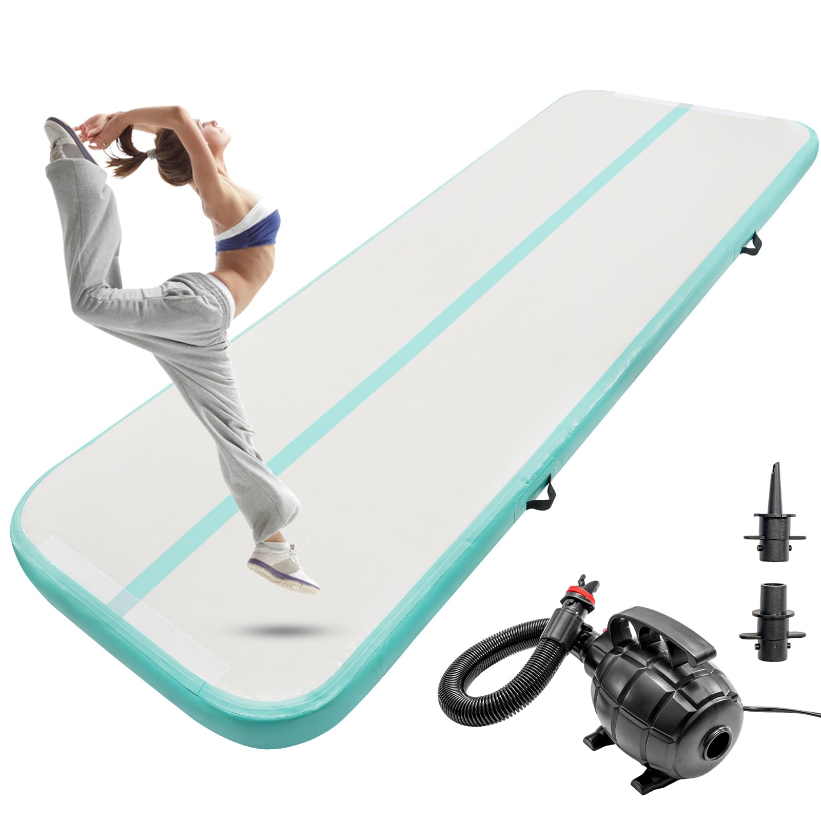 Youyijia 10-foot Tumbling Gymnastics Mat Air Tumbling Track Fitness Mat Suitable for Gymnastics, Yoga, Kickboxing, and Hip-hop Training (Green, With pump)