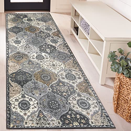 Earthall Moroccan Trellis 2X6 Washable Runner Rug Grey Bathroom Runner Rug Non Slip Kitchen Hallway Runner Floral Print Vintage Bohemian Carpet Runner For Living Room/Entryway/Kitchen/Laundry Room #TOP12