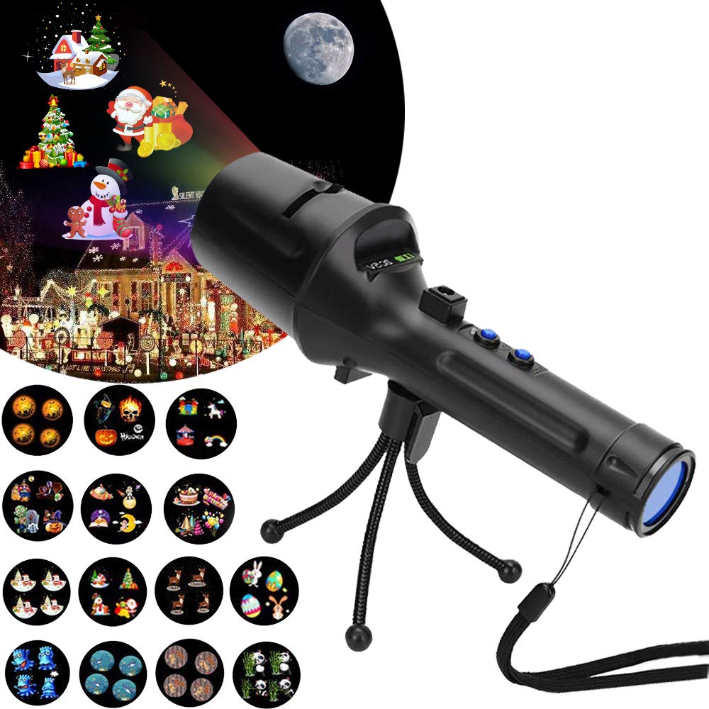 Battery Operated Christmas Projector - 2 in 1 Flashlight Projection Lights 14 Animated Slides for Kids Xmas Gift Holiday Decoration