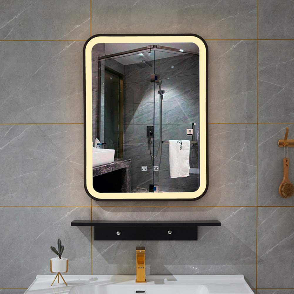 Miroir De Salle De Bain LED Alasta - Éclairé, Fixation Murale, Cadre Argenté, Moderne, Neuf