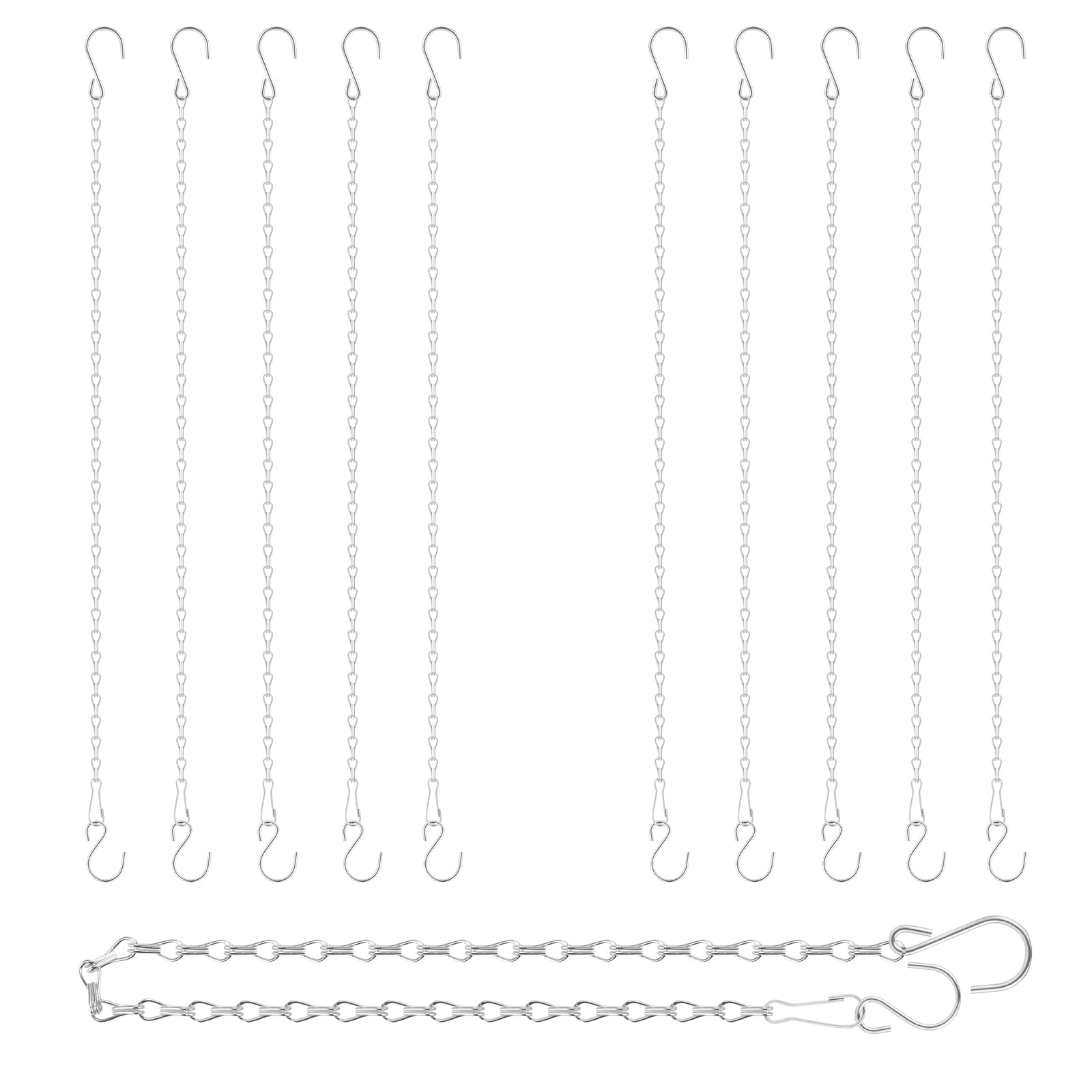 RIFNYRIFNY Silver Hanging Chains with Hooks, 10 Pieces 24 Inch Chain for Hanging Bird Feeders Planters Baskets Billboards Lanterns Wind Chimes Silver 24 inch