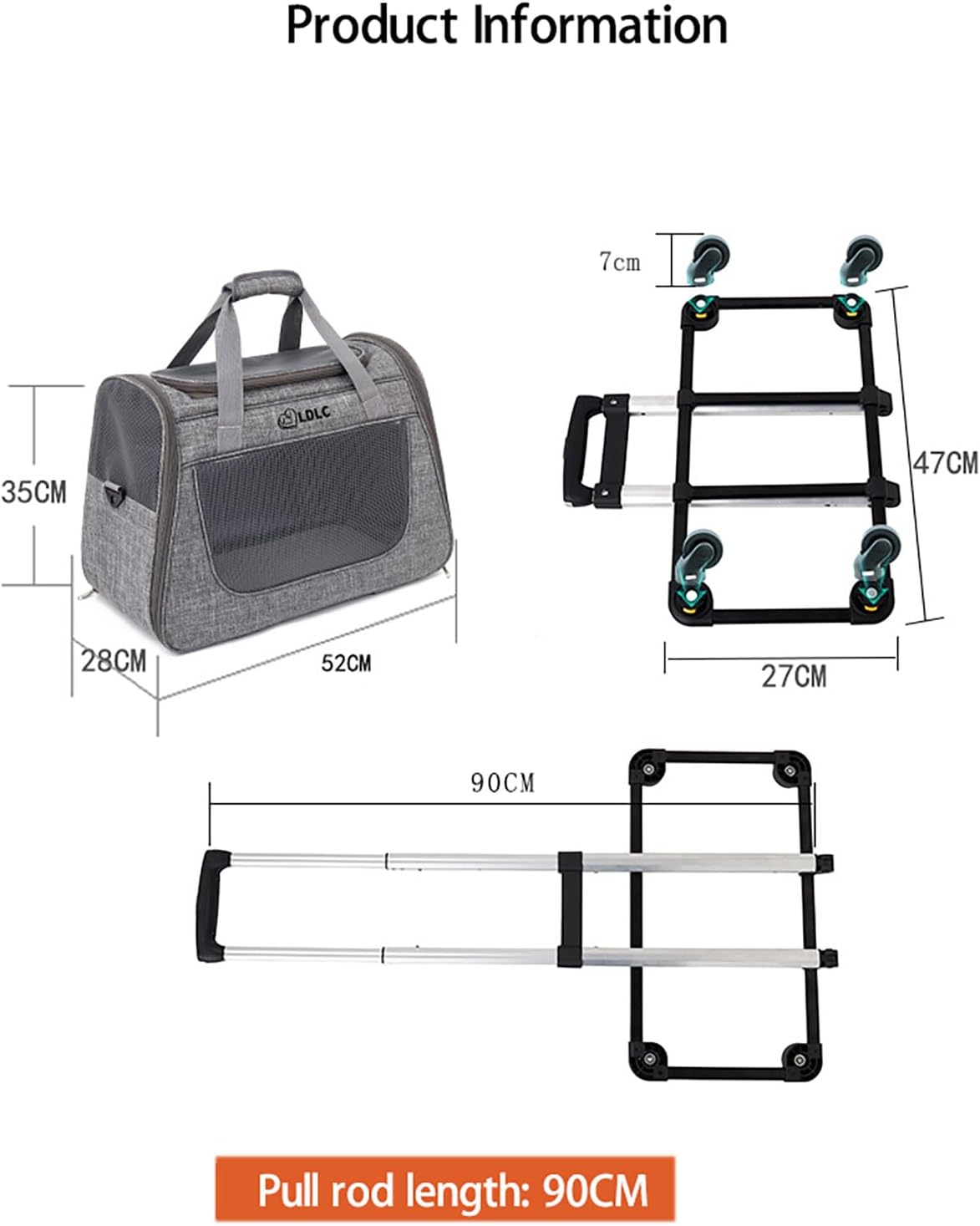 Cat Cage with Wheels, Pet Travel Carrying Box, with Telescopic Handle, Wheels and Cushion, Detachable and Foldable, Large Capacity, Breathable Mesh, Side Pockets, Gray Pink (Gray)