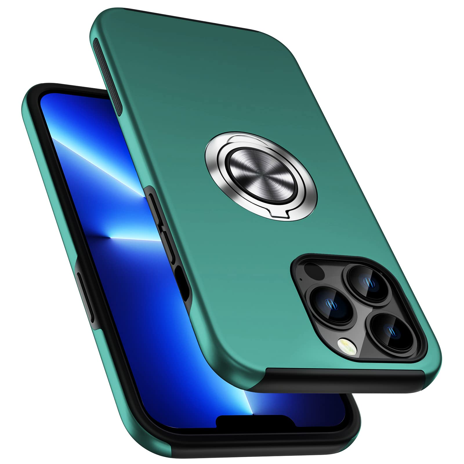 Coque Antichoc pour iPhone 13 Pro, [Anneau de Support magnétique] Coque de téléphone de qualité Militaire avec Support en métal renforcé intégré pour iPhone 13 Pro, Vert
