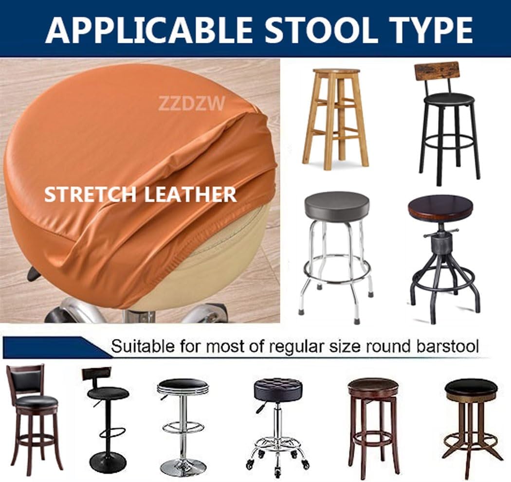 Round Bar Stool Covers Waterproof, PU Leather Bar Stool Cushions Round Stool Slipcovers Stretch Bar Stool Seat Covers Set Of 2/4/6 Barstool Cover,for 12/13/14/15 Inch Bar Chair ( Color : Gris , Size :