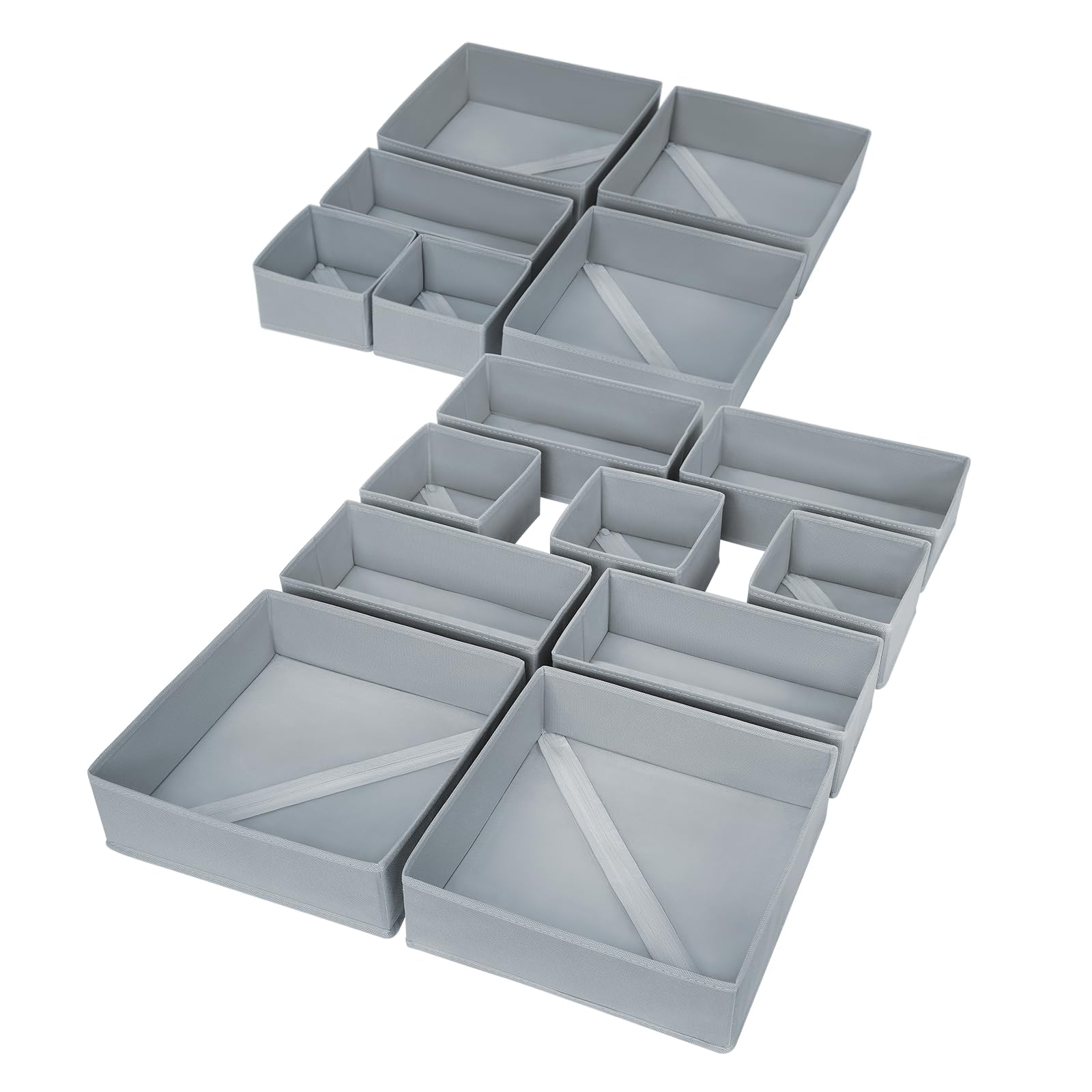 DIMJ Organizador Cajones Ropa Interior - Divisores de Cajones Juego de 15 Cajas Almacenaje Plegables de Tela Para Guardar Ropa, para Sujetadores, Calcetines, Cajas, Armario, Gris