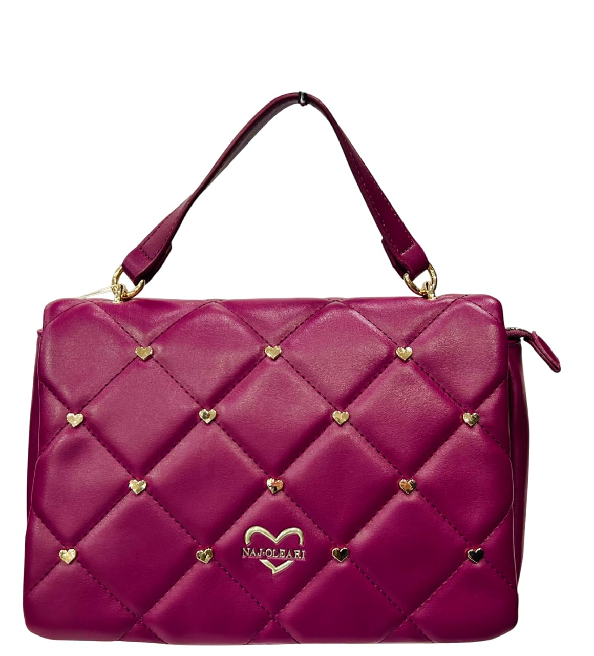 ♡namari♡ NAJ-OLEARI Borsa in Ecopelle con Cuori, Magenta, 18x27x12 cm