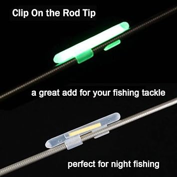 QualyQualy Clip-On Fishing Glow Sticks for Pole, Fishing Rod Tip Light Fishing Pole Light Sticks Bulk Kit 100 Pcs 20 Pcs