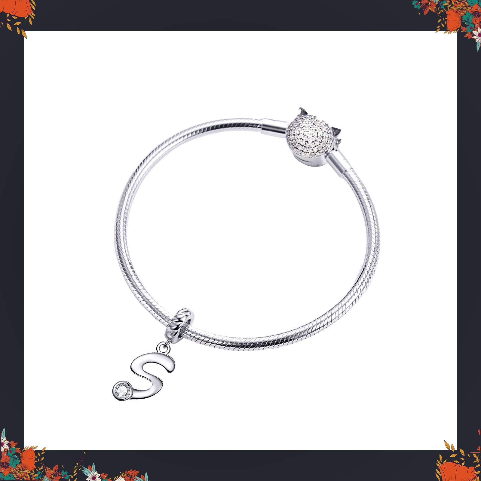 LaMenars Ciondolo con Lettera Dell'alfabeto in Argento Sterling 925 Charm Bead con A alla Z Pendente con Zirconia Cubica Compatibile con Pandora e Europei Bracciale Collane da Donna (Letter A)