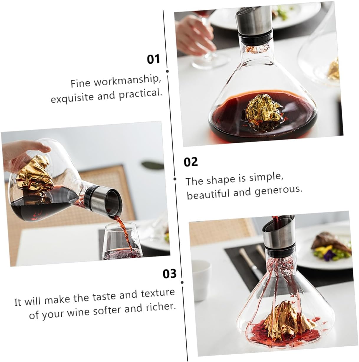 KICHOUSE Gold Crystal Wine Decanter 1500ml Fast Wine Aerator Glass Pitcher for Household Dining and Entertaining