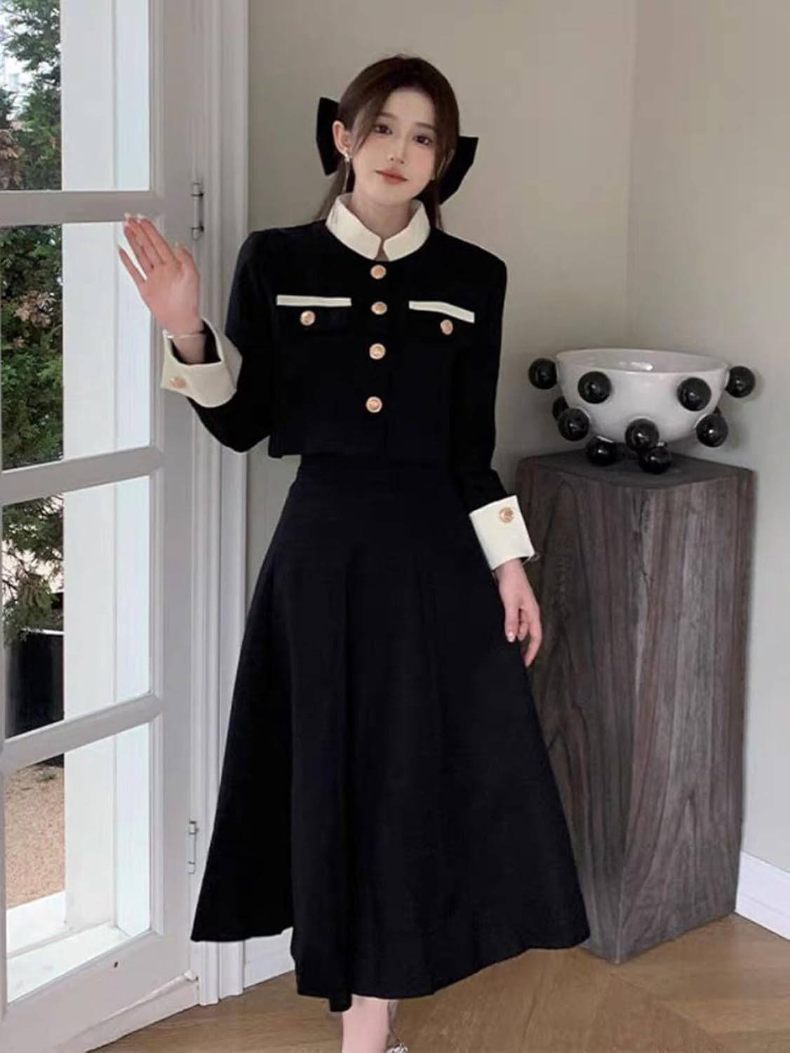 [YJSO] 2点セットアップ レディース ロングスカート＆ジャケット セットアップ カジュアル エレガント お出かけ 着痩せ 長袖