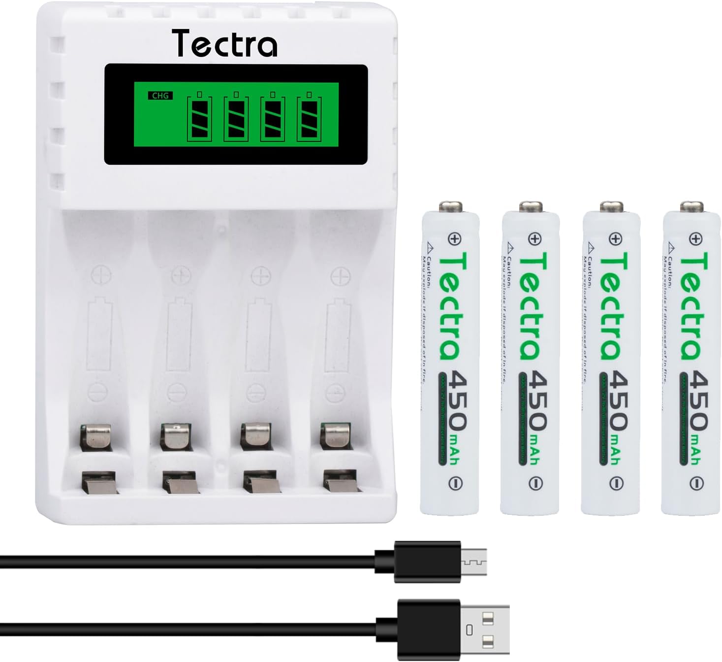 Tectra 450mAh AAAA Batteries, 4Pack AAAA Rechargeable NiMH Batteries with AA AAA