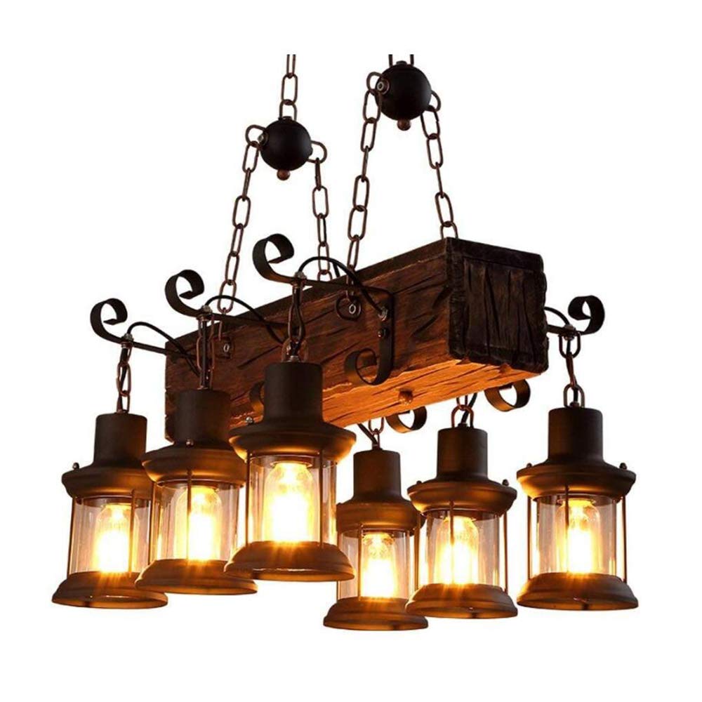 FUMIMID Retro Chandelier Industrial Loft Wood Hanging Lamp Decorative Metal Pendant Lights Adjustable Height E27 Retro Wooden Pendant Lighting for Kitchen Dining Room Bar Restaurant Living Room Cafe,B