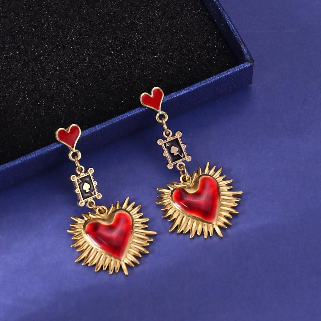 Queen of Hearts Earrings for Women Gothic Red Heart Poker Clock Drop Earrings Halloween Queen Party Costume Jewelry Accessories - Image 6
