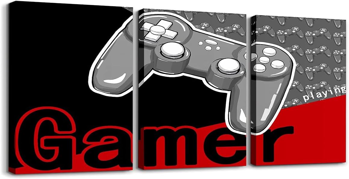 Erosebridal Gamer Canvas Wall Art Set of 3,Red and Black Gaming Artwork Posters Grey Video Game Room Decor Bathroom Pictures Wall Decor 16" L x 12" W Each - Image 4