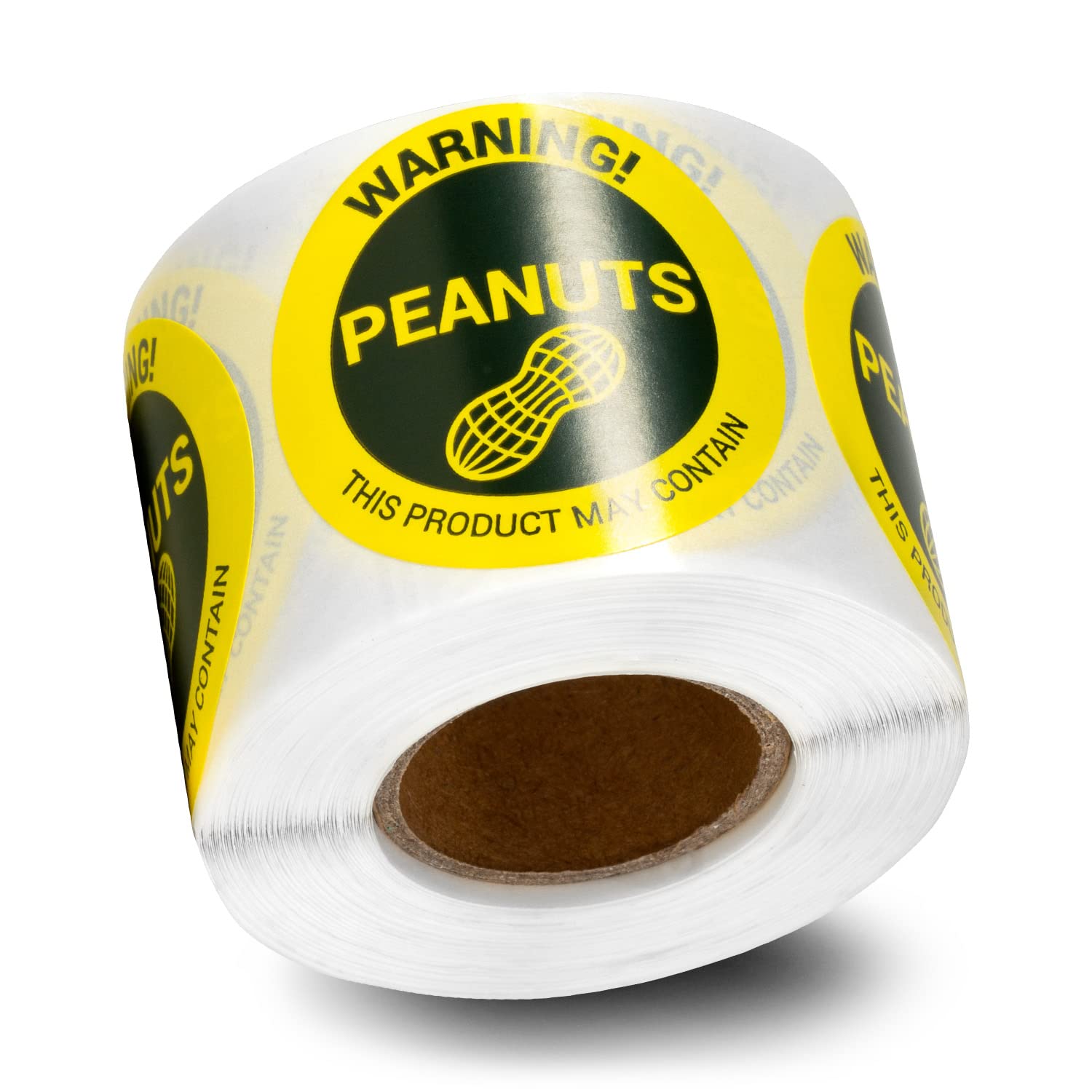 300 Labels - Peanuts Allergy Warning Stickers, 1.5 inch Circle Dots Peanuts Allergies Food Advisory Allergens Warning Deli Restaurant Bakery Packaging