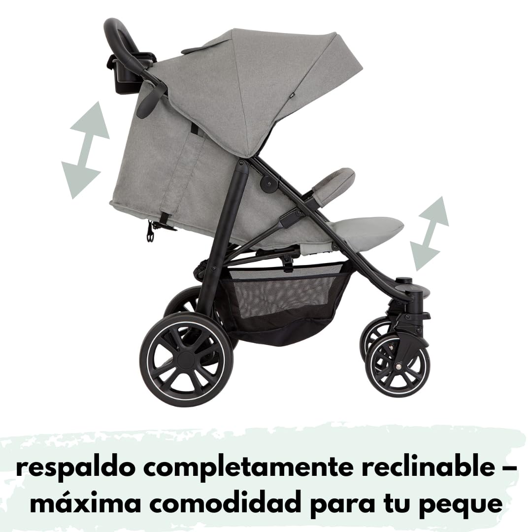 Graco EezeFold DLX Buggy Carrito Bebé Ligero de Viaje | Silla de Paseo con Plegado a una Mano - Suspensión en 4 Ruedas - Reclinado Total y Cesta Grande - Gris Lunar