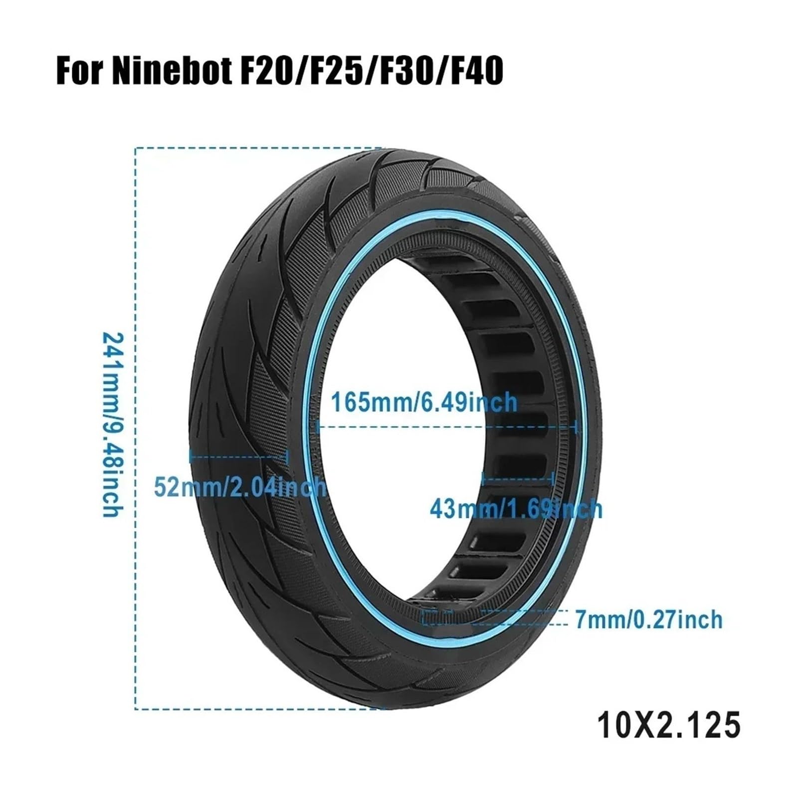 Pełna opona do hulajnogi elektrycznej, pasująca do Ninebot, F40, F30, F20, bezdętkowa, solidne gumowe koło do hulajnogi(Blue)