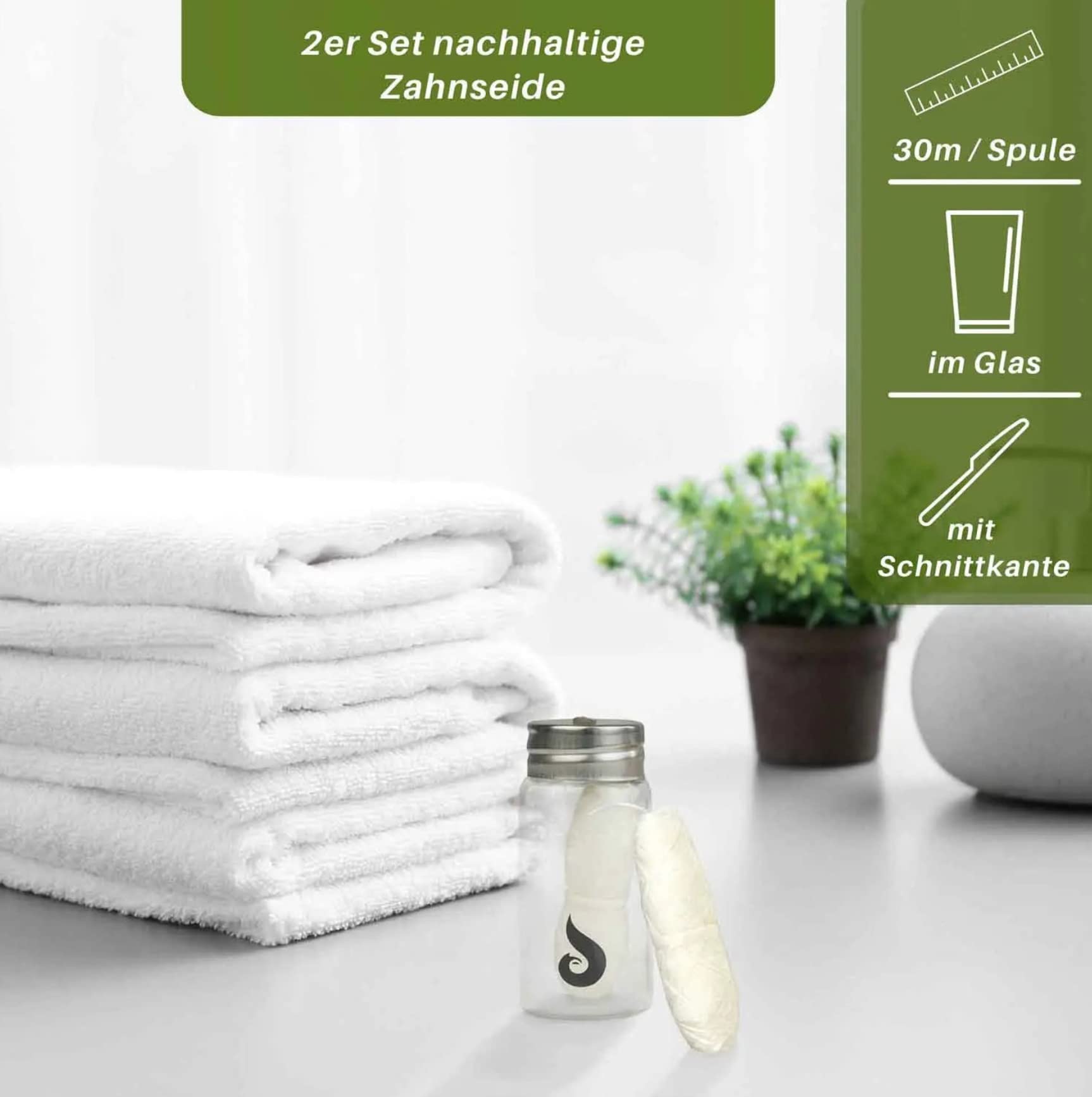 BlueFox Hilo dental sostenible sin plástico, hilo dental vegano de fibra de maíz en vidrio I con cera vegetal natural, sin plástico, 40 x 30 metros sostenible, paquete de recarga