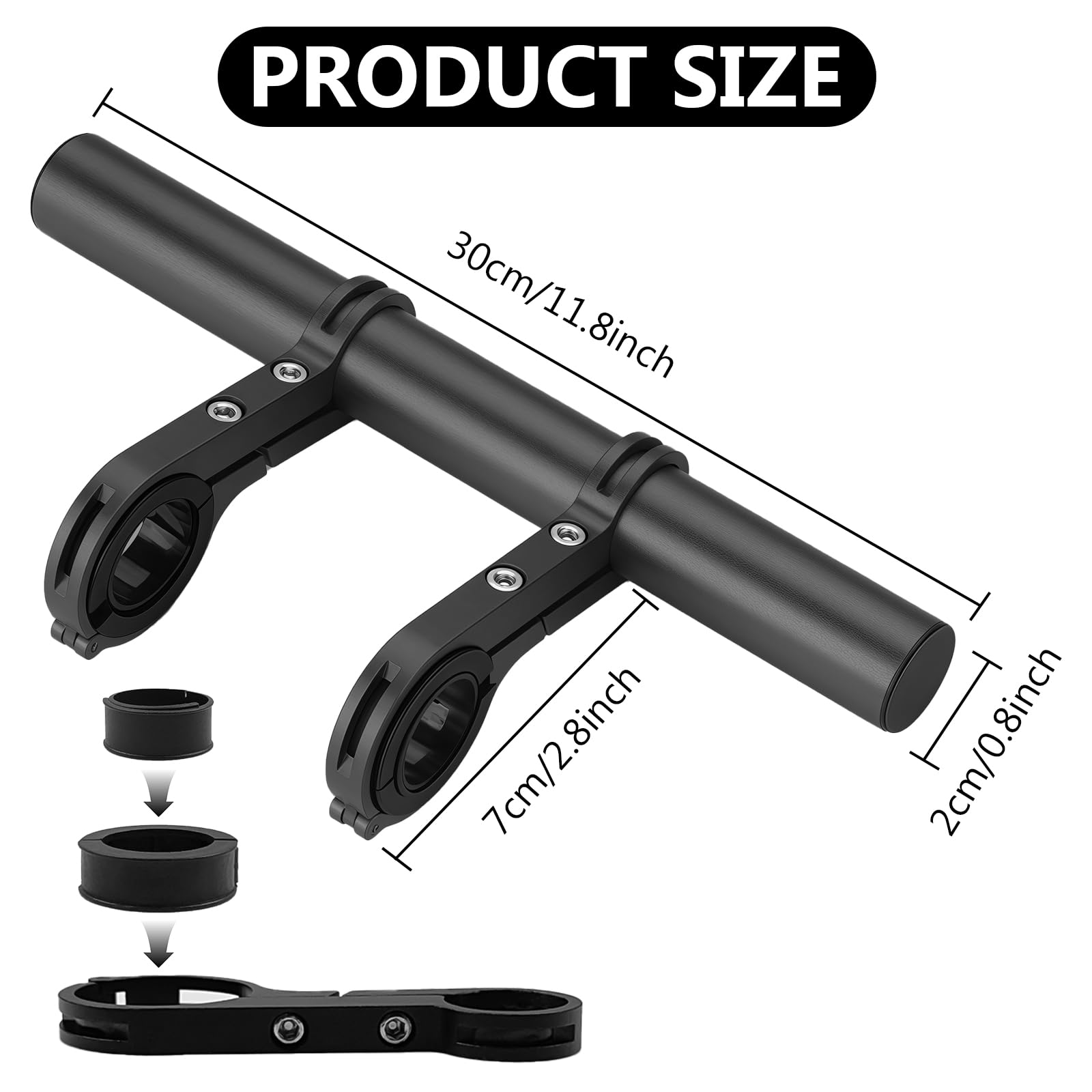 Przedłużenie kierownicy ze stopu aluminium, 30 cm, przedłużenie kierownicy rowerowej, przedłużenie kierownicy roweru z śrubokrętem, podwójny przedłużacz kierownicy rowerowej, do kamery GPS
