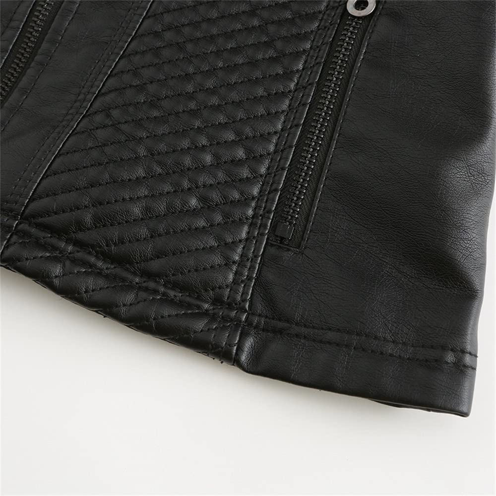 YFFUSHI Femme Veste en Simili Cuir Décontracté Style Motard PU Biker Blouson Cuir en Col Montant