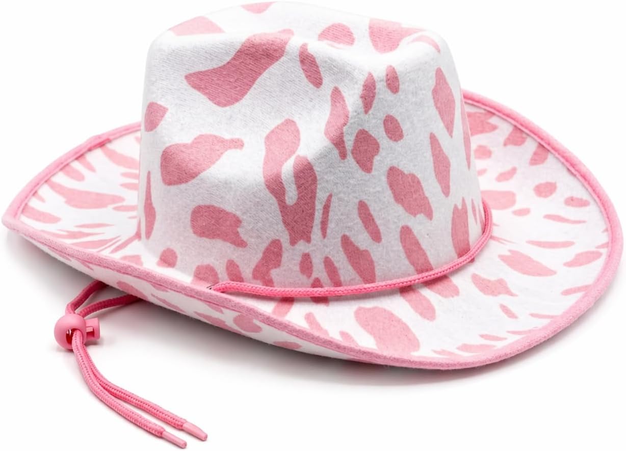 GiftExpress 1pc Cow Print Felt Cowboy Hat Pink and White for Dress-up Party, Country Style, Rodeo, Western Accessories, Unisex