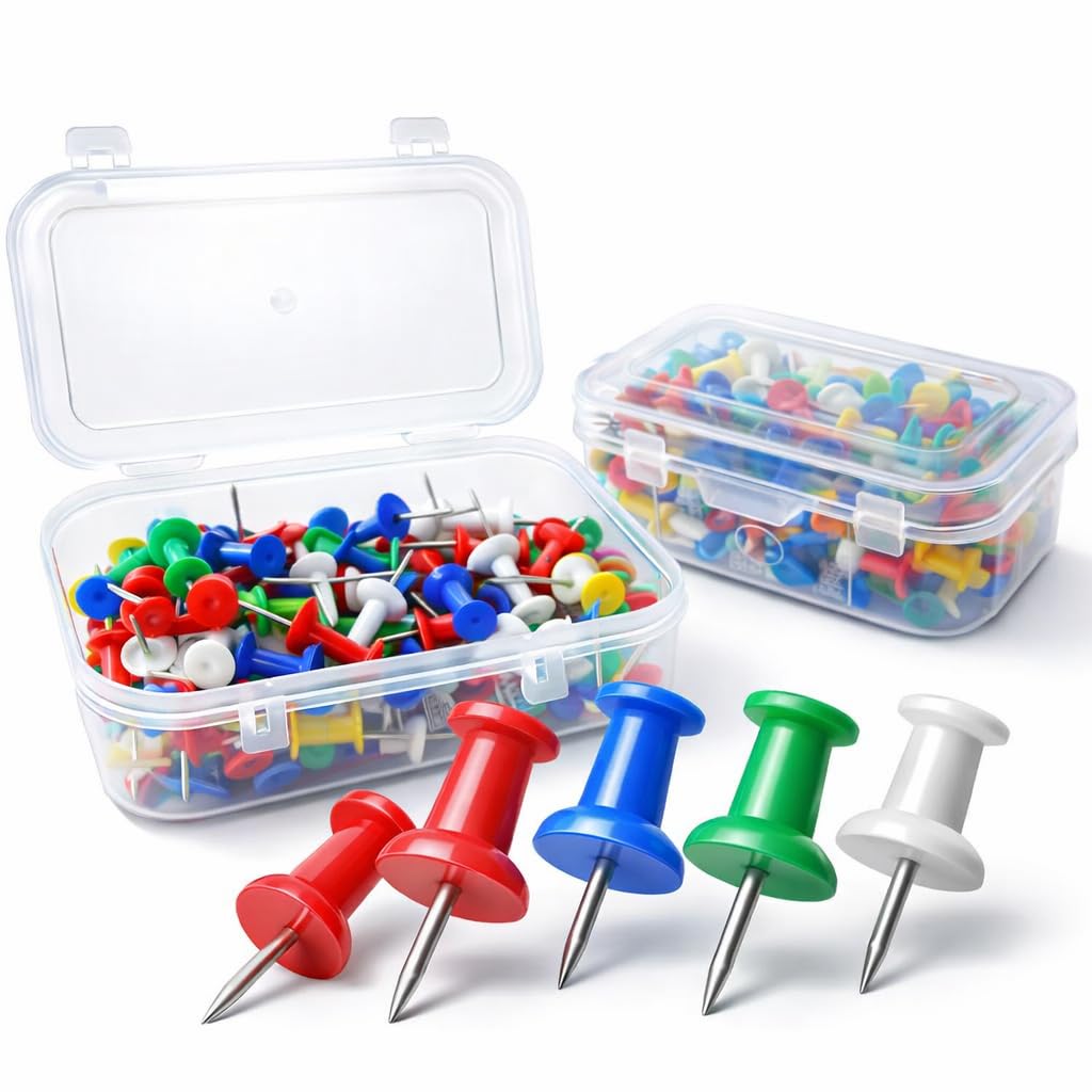 GRIPPRO 100 Multicolor Push Pins Thumb Tacks with Steel Needle – Notice Board, Bulletin Board, Soft Board Drawing Pins for Office, School, Home, Craft & Wall Display (2 Jars x 50 pcs)