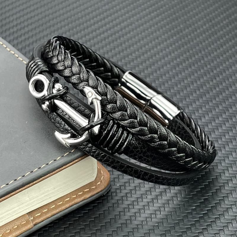 Men's Anchor Leather Bracelet Stainless Steel Anchor Design with Braided Leather Wristband Stylish Gift for Son Boyfriends Husband - Unique Braided Leather Bracelet gift for Men - Image 5