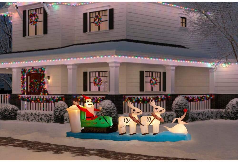 Gemmy 11 Ft Jack Skellington Christmas Inflatable in Sleigh, Lighted Airblown Indoor/Outdoor Yard Decoration